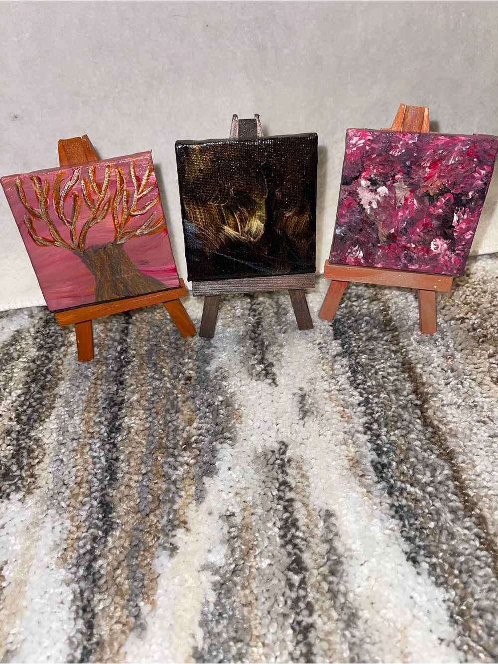 Hand-Painted Mini Canvas Trio - Pink and Black Home Art